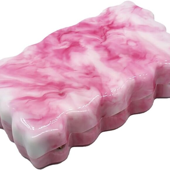 Women Acrylic Evening Clutch Purse Glitter Wavy Marble Handbag Chain Shoulder Ba - Picture 4 of 6